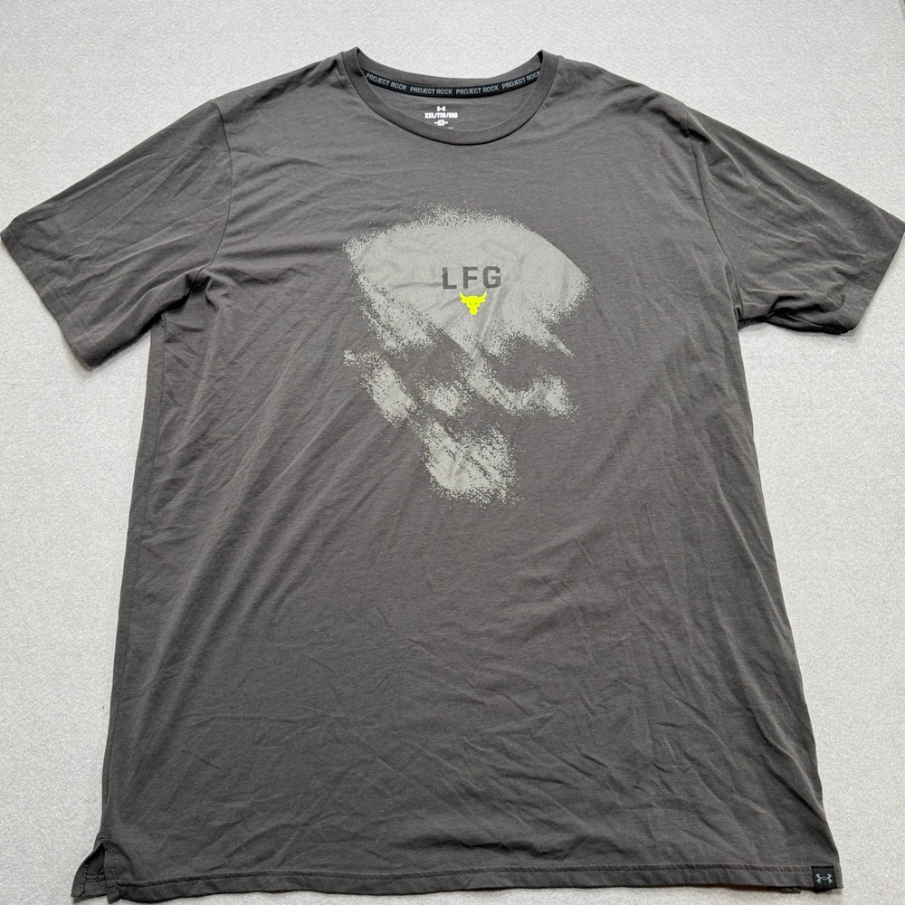 Under Armour T-Shirt Men's 2XL Gray LFG Skull Brahma Bull Project Rock Loose Fit